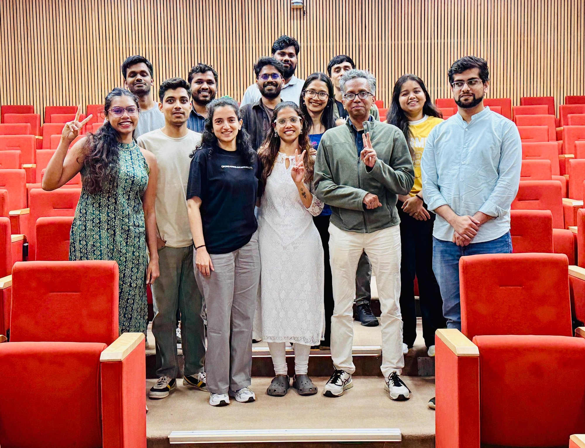 The Ramanathan Lab photographed together in the inStem auditorium in September 2026